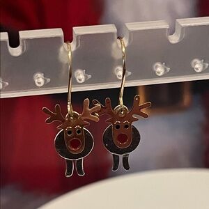 Gold Articulating Reindeer Earrings